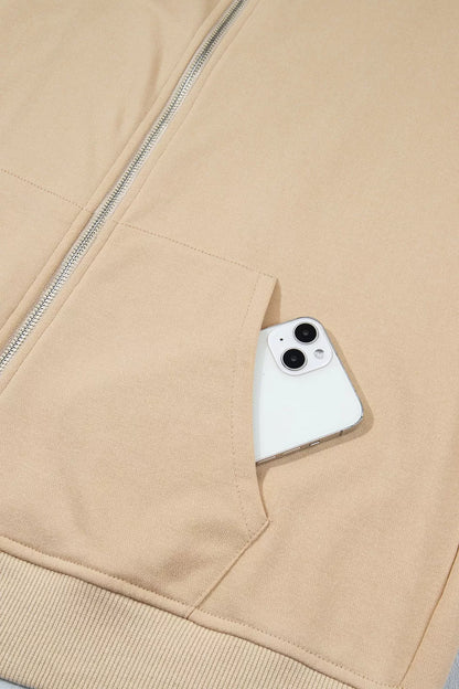 Polka Dot Zip-Up Hoodie - Camel - View 8