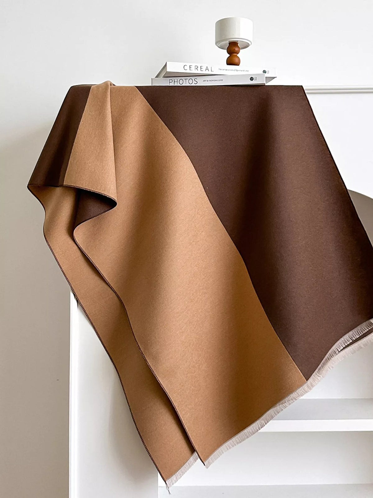 Two-Tone Raw Hem Scarf - Brown - View 9