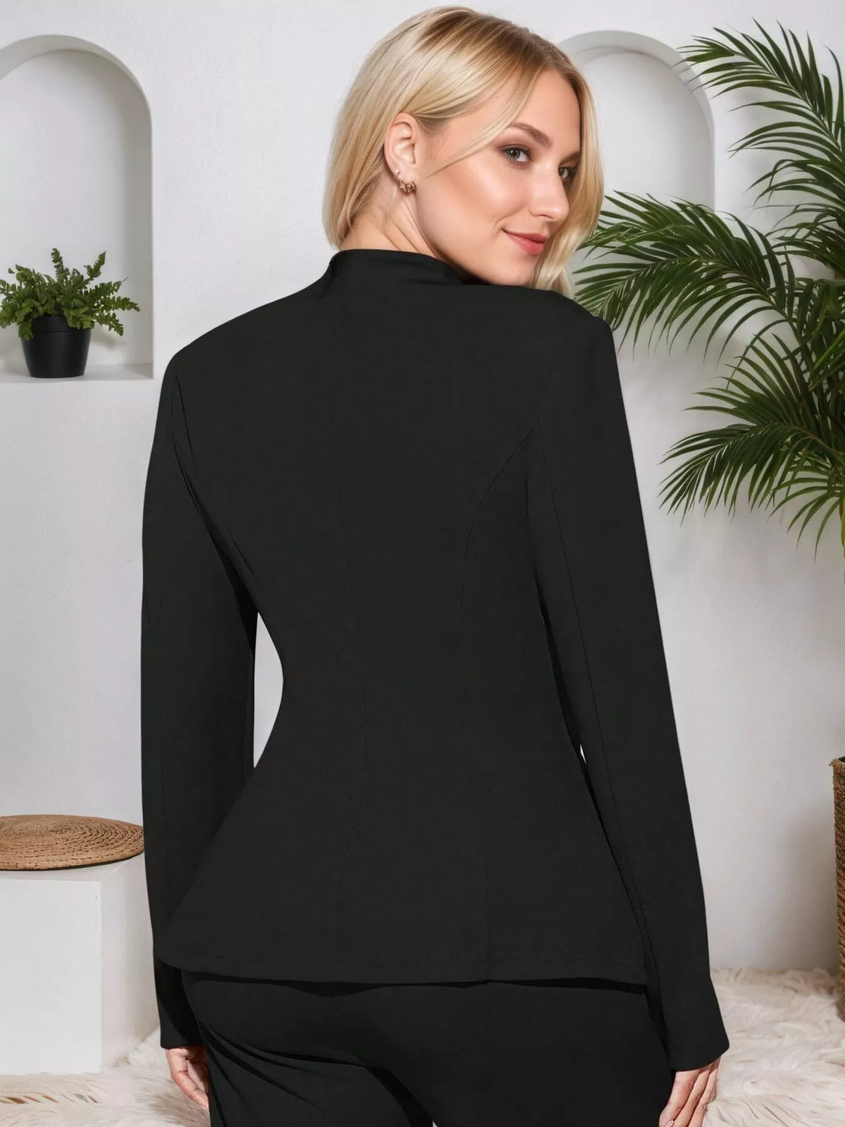 Single-Button Slim Fit Blazer - Black - View 2