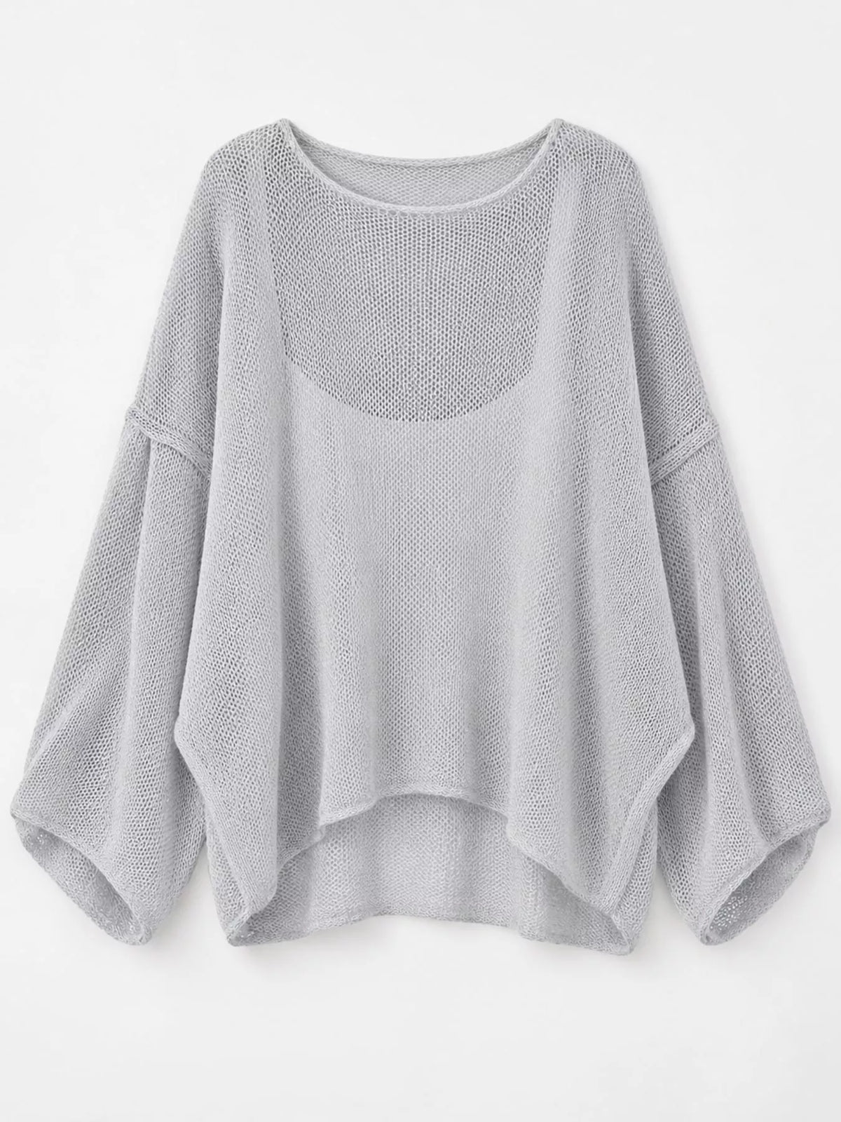 Full Size Sheer Lightweight Knit Top Plus Size - Light Gray - View 69