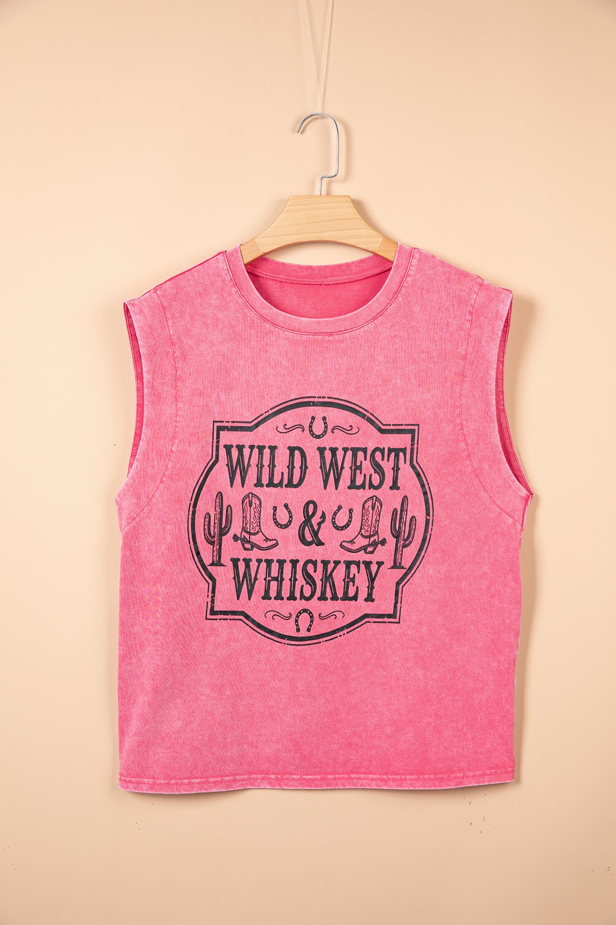 Bonbon Toner Washed Wild West Whiskey Print Sleeveless Muscle Top - Bonbon - 3