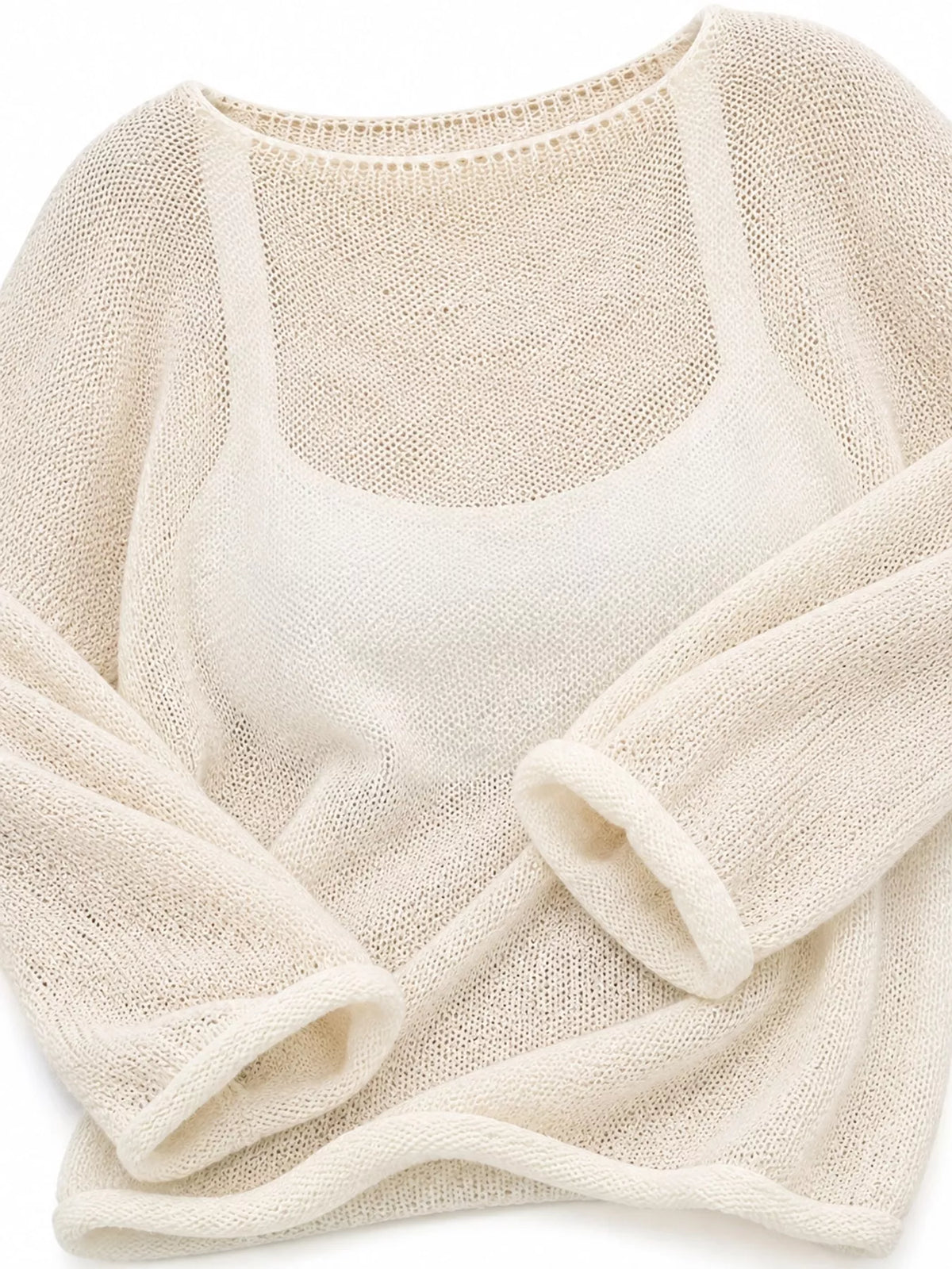 Full Size Sheer Lightweight Knit Top Plus Size - Apricot - View 18