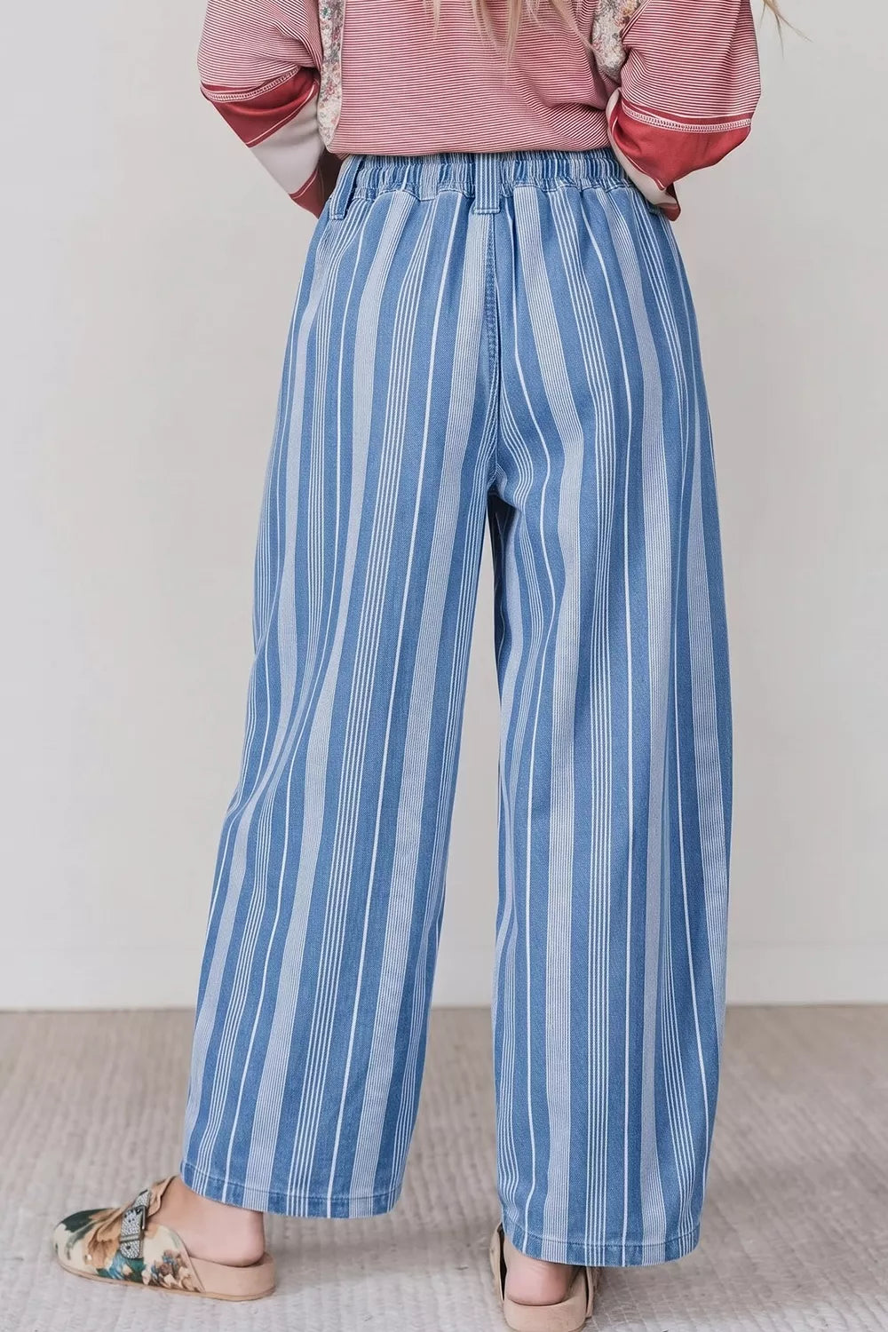 Stripe High Waist Wide Leg Barrel Jeans - Light Blue - View 2