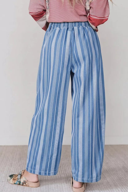 Stripe High Waist Wide Leg Barrel Jeans - Light Blue - View 2