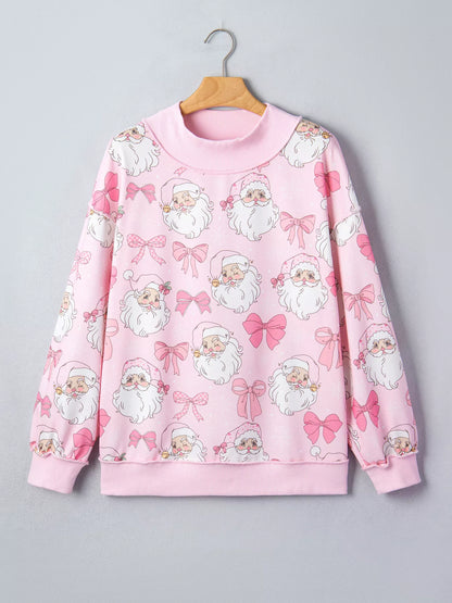 Abstract Santa Print Drop Shoulder High Neck Sweatshirt - Blush Pink - View 3
