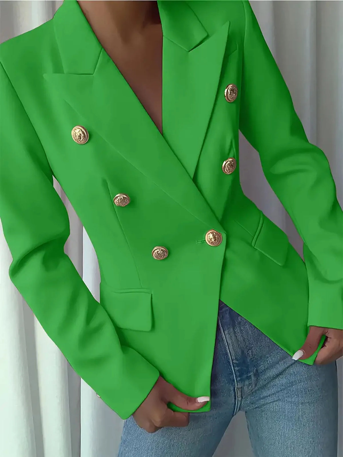 Decor Button Lapel Collar Blazer - Green - View 22