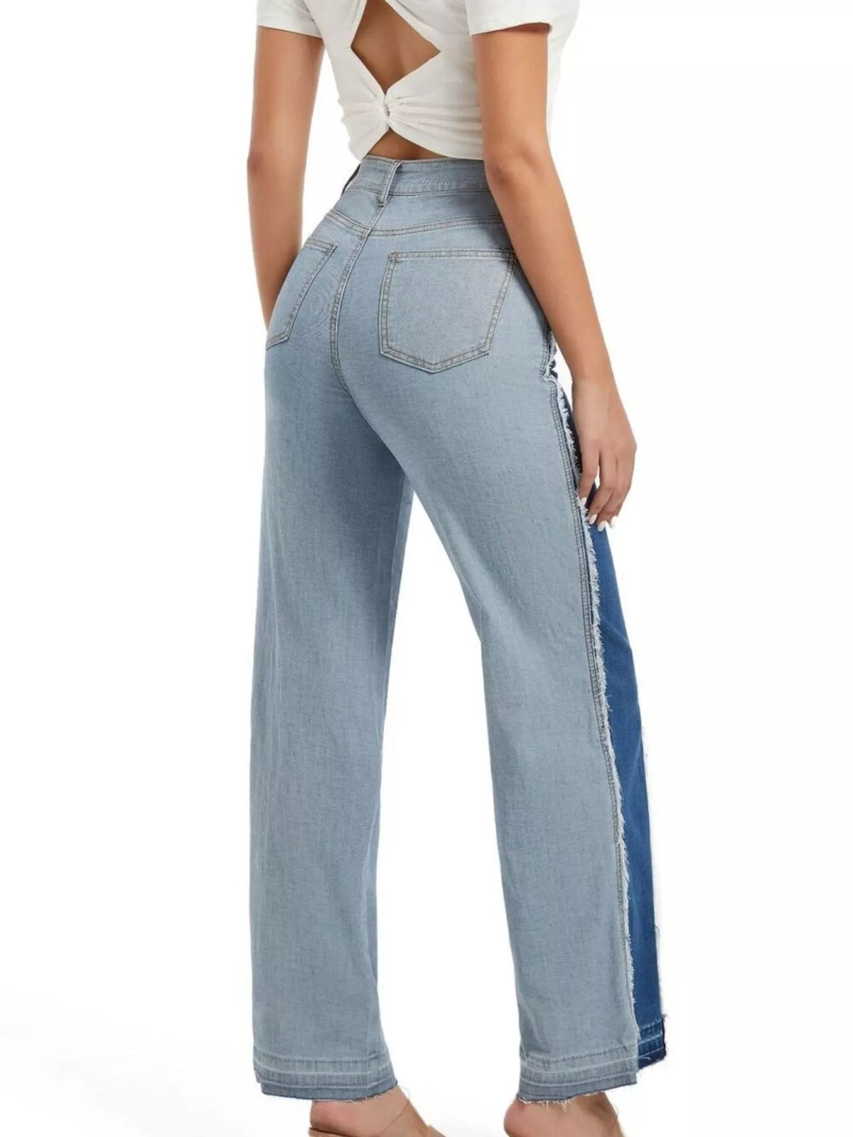 High-Waisted Two Tone Jeans - Blue - View 7