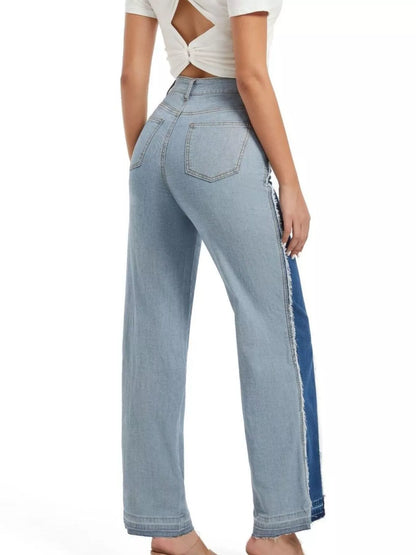 High-Waisted Two Tone Jeans - Blue - View 7