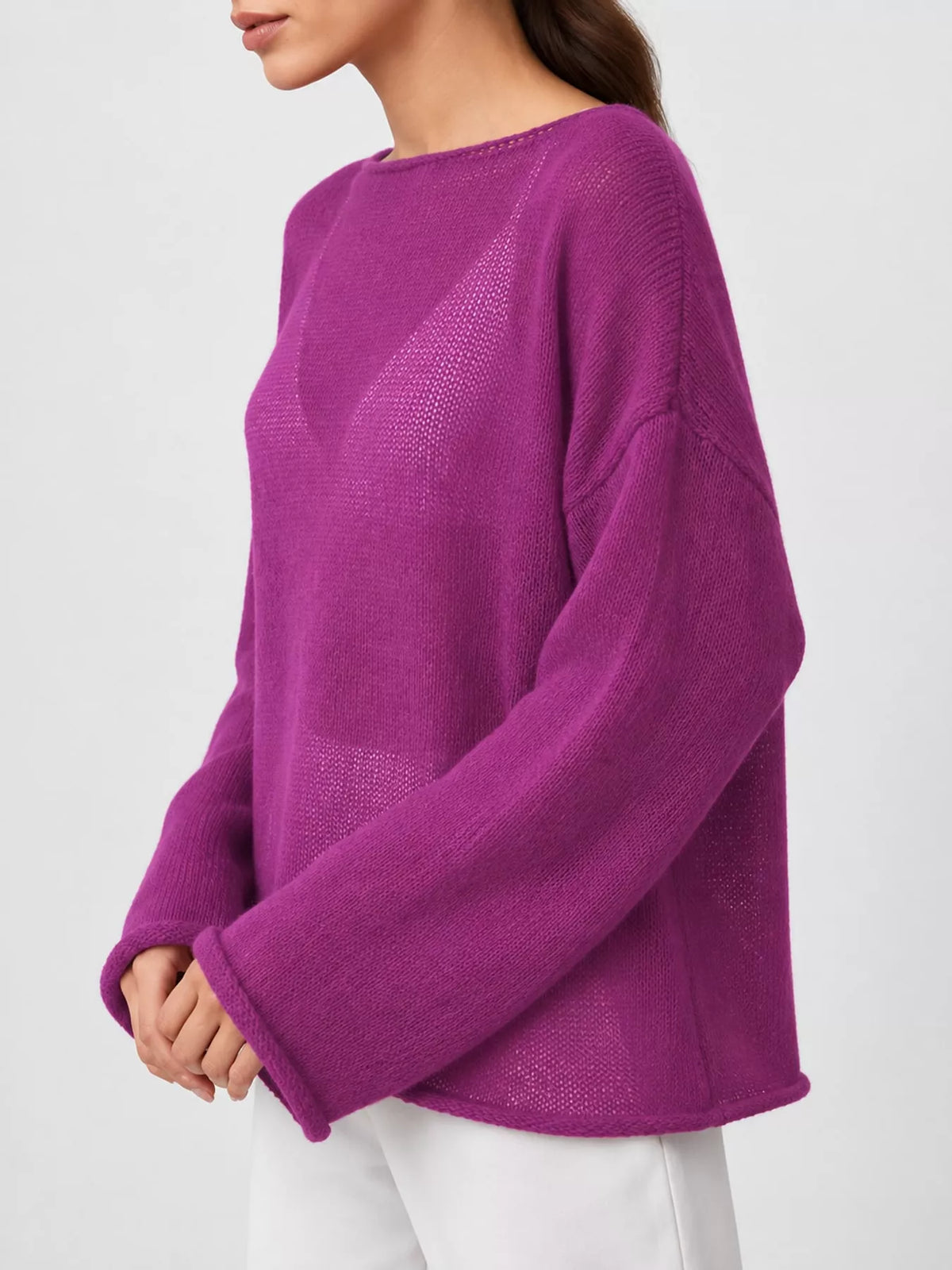 Full Size Sheer Lightweight Knit Top Plus Size - Purple - View 52