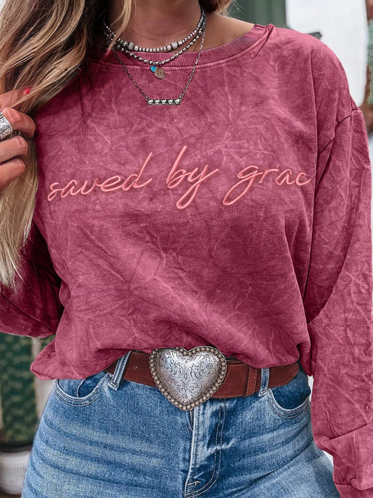 Letter-Embroidered Mineral-Wash Sweatshirt - product photo 2