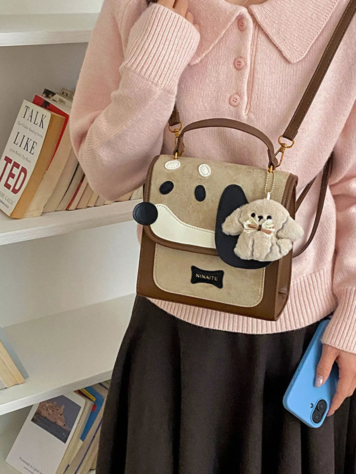 Color Block Backpack Bag - Khaki - View 3
