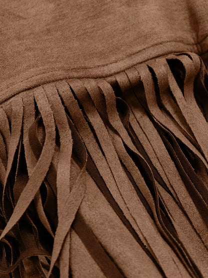Fringe Balloon Sleeve Midi Dress - Coffee Brown - View 6