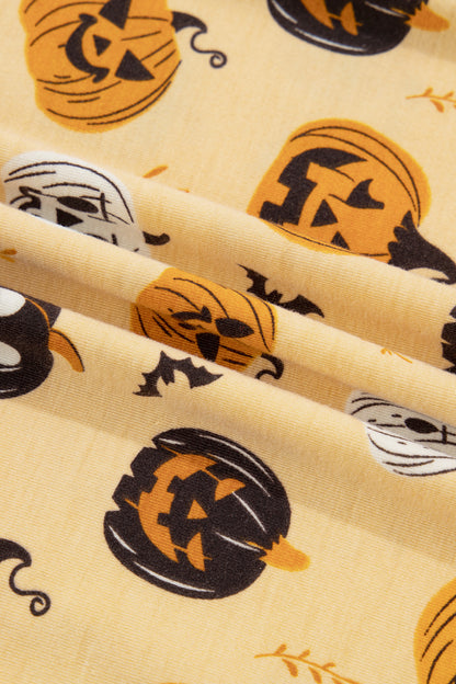 Orange Long Sleeve Ruffle Pumpkin Face Print Two Piece Lounge Set - product photo 10