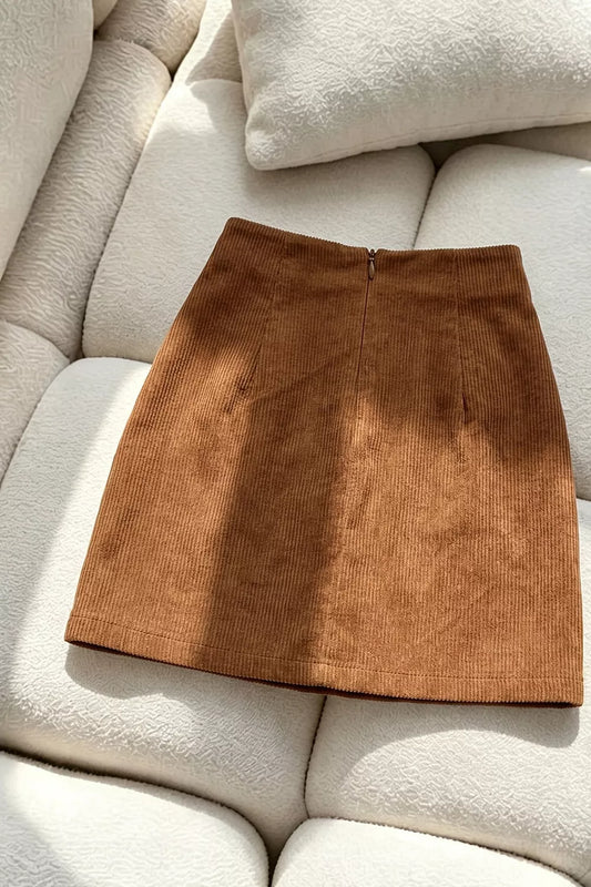 Metal Buckle Detail Mini Skirt - Caramel - View 2