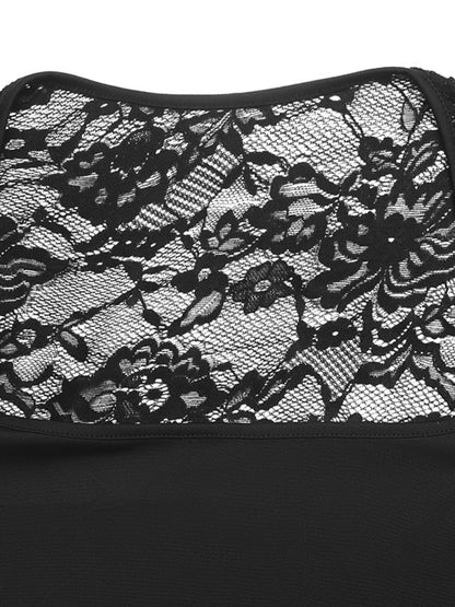 Lace Sleeve Square Neck Top - Black - View 10