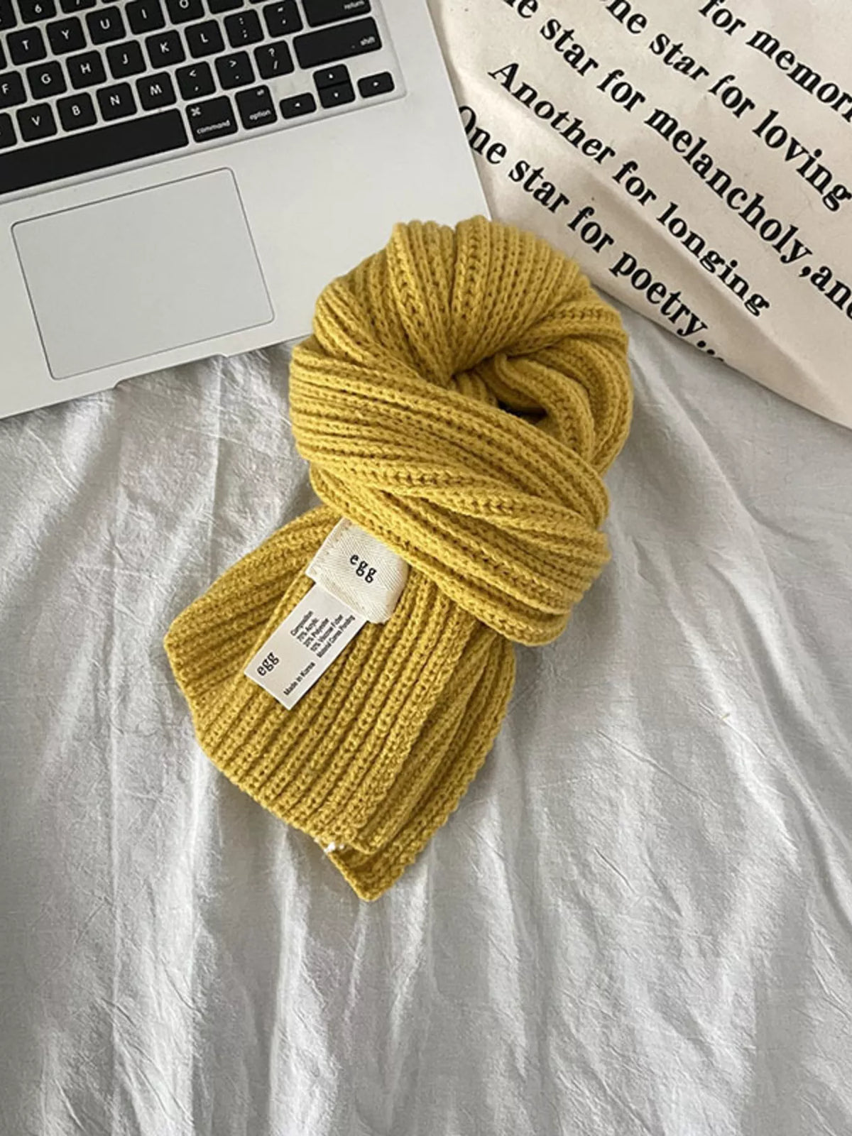 Knitted Ribbed Scarf - Ginger Yellow - View 6