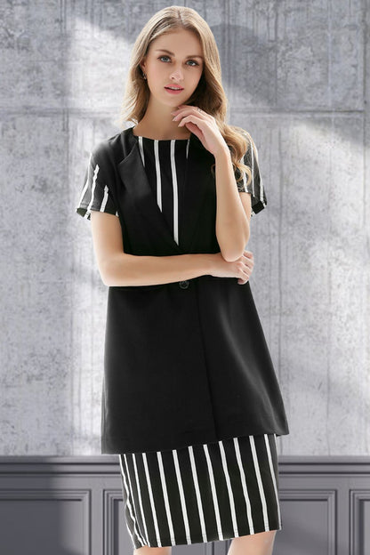 One-Button Sleeveless Longline Blazer - Black - View 8