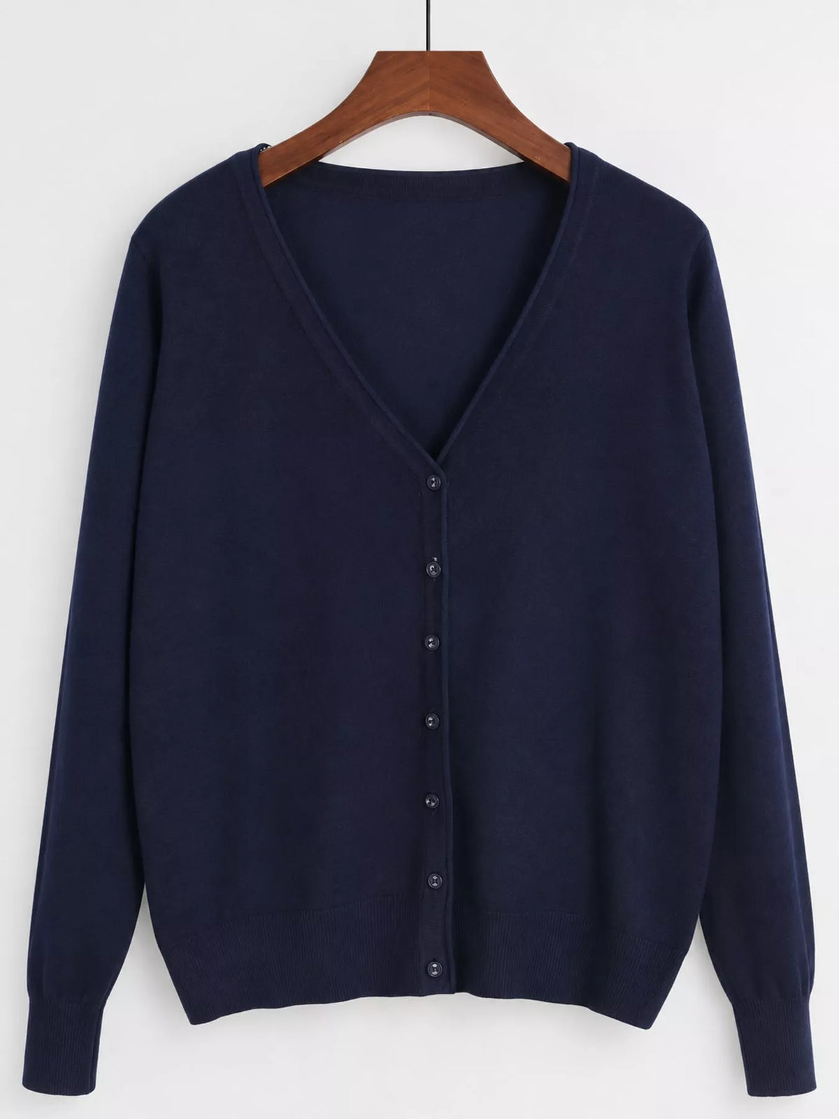 Classic V-Neck Button-Down Knit Cardigan - Navy - View 28