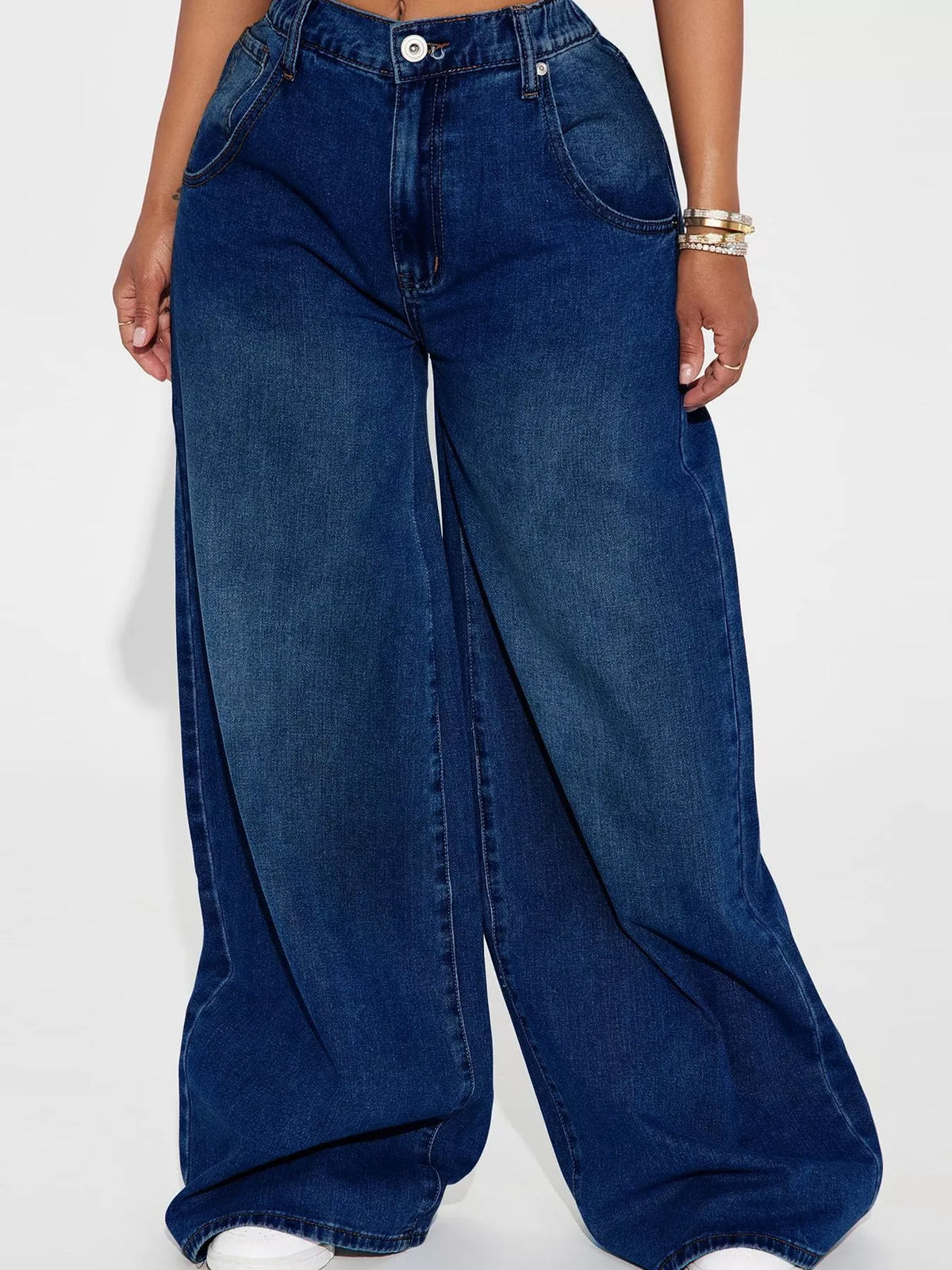 Full Size High-Waisted Wide-Leg Jeans Plus Size - Dark Blue - View 1
