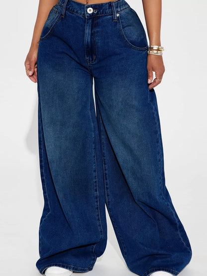 Full Size High-Waisted Wide-Leg Jeans Plus Size - Dark Blue - View 1