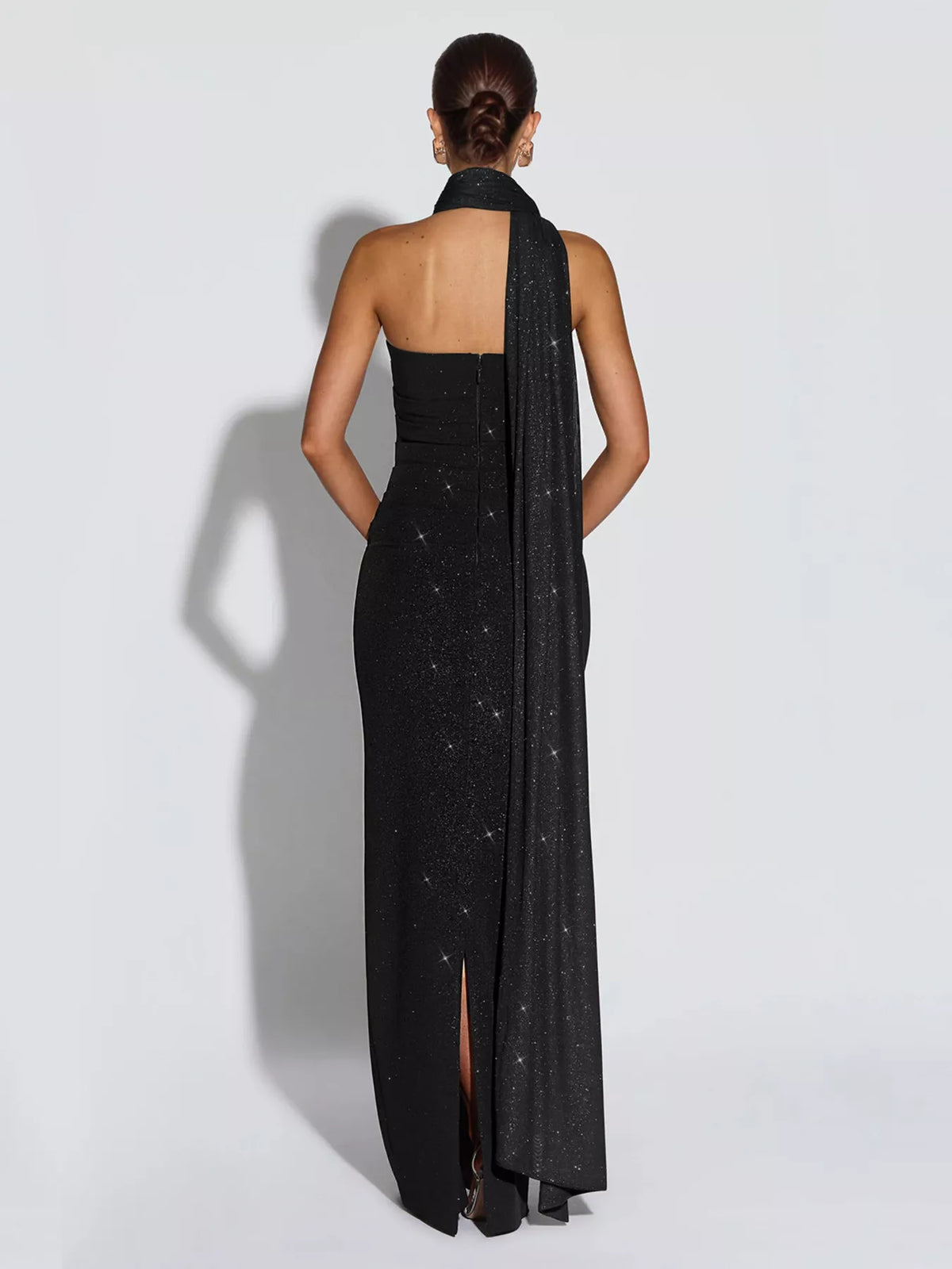 Slit Glitter Tube Maxi Dress with Scarf - Black - View 4