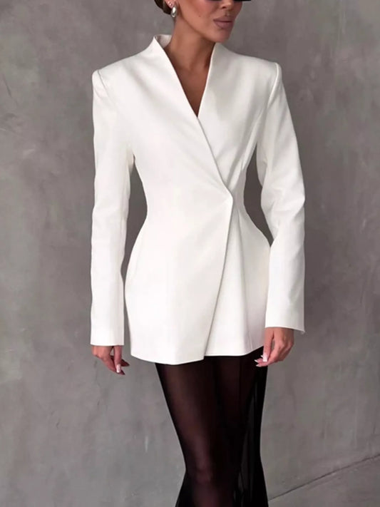 Slim-Fit Structured Waist Blazer - White - View 1
