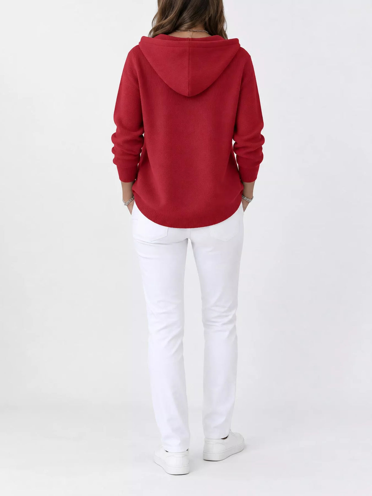 Full Size Hooded Button-Down Knit Cardigan Plus Size - Deep Red - View 14
