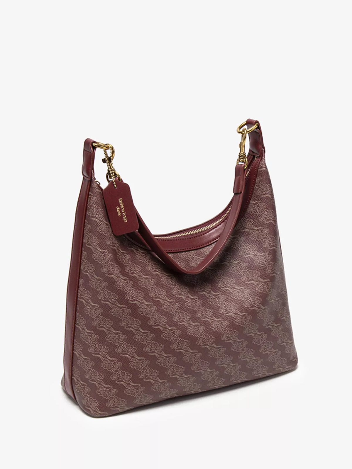 Printed PU Leather Shoulder Bag - Wine Red - View 7