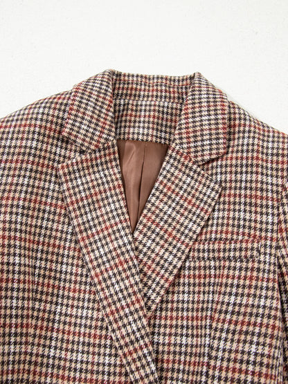 Houndstooth Lapel Collar Blazer - Camel - View 8