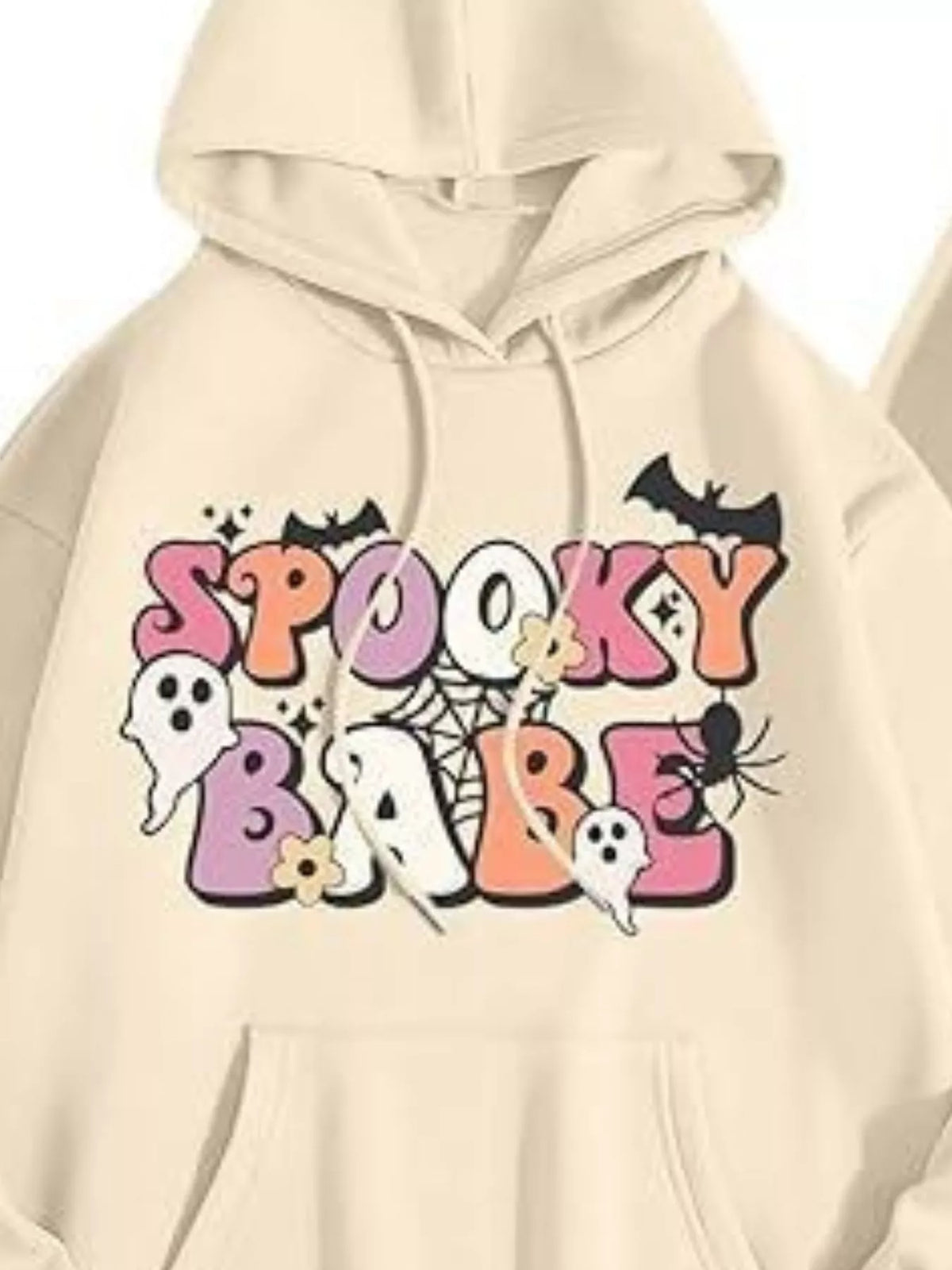 Full Size Halloween Graphic Long Sleeve Hoodie Plus Size - Pastel Yellow - View 2