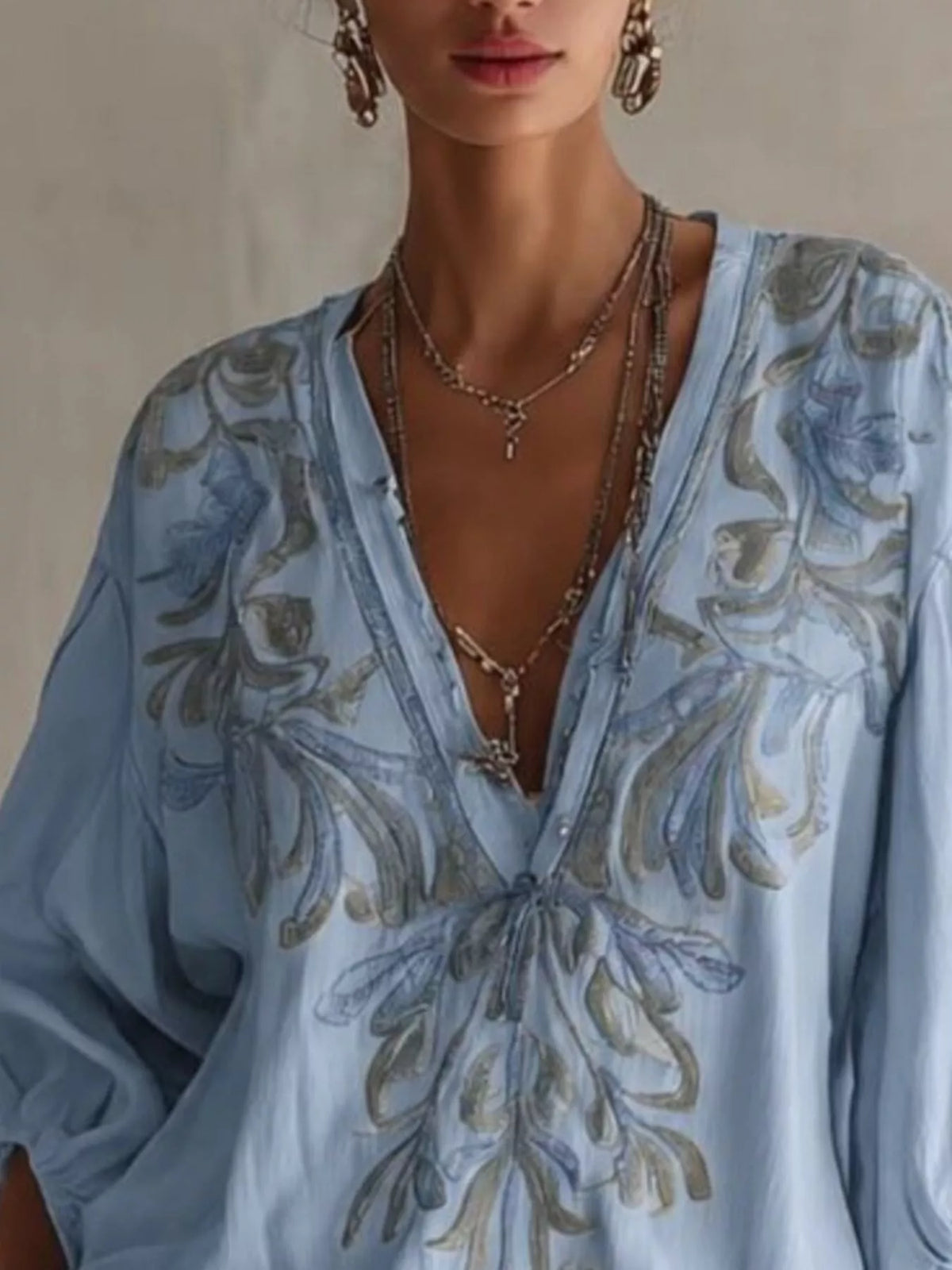 Full Size Embroidered V-Neck Mini Dress Plus Size - Light Blue - View 2