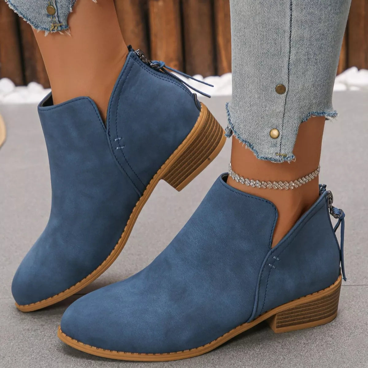 Point Toe Block Heels Boots - Blue - View 26
