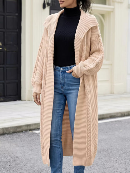 Cable-Knit Open-Front Longline Cardigan - Apricot - View 4