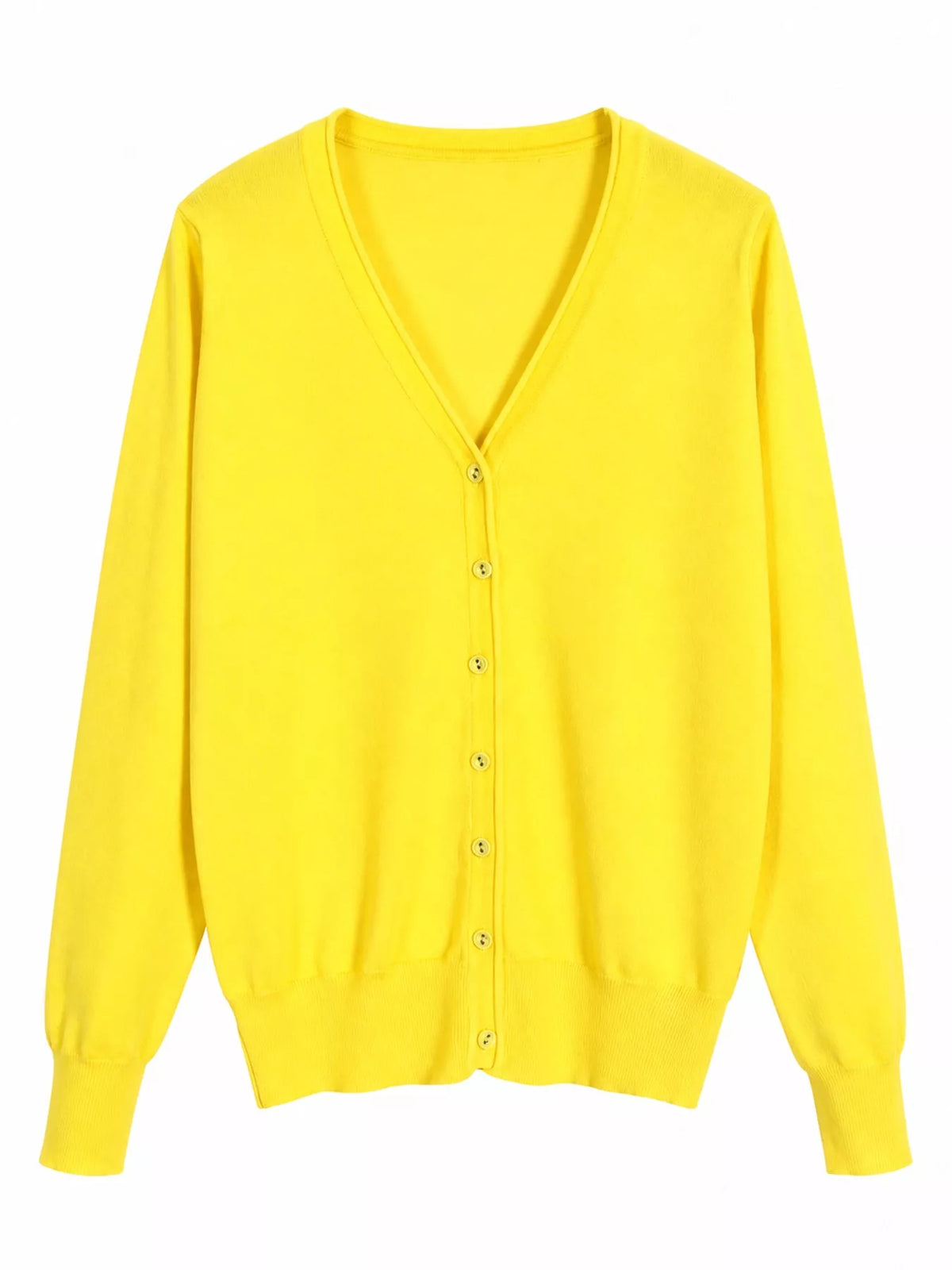 Classic V-Neck Button-Down Knit Cardigan - Bright Yellow - View 68