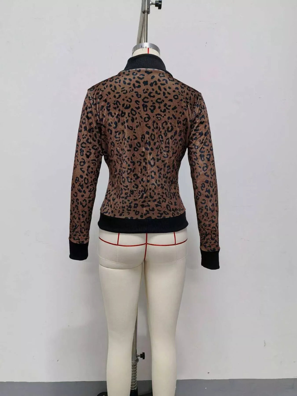 Leopard Print Knit Zip-Up Outerwear - Dark Brown - View 5