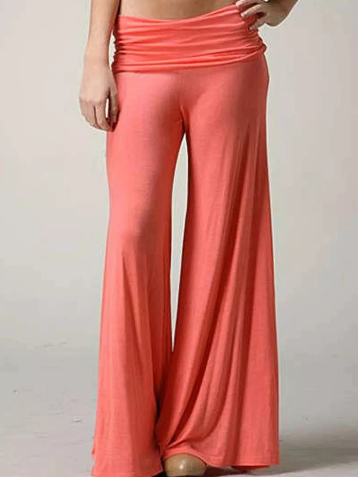 High-Waisted Fold-Over Wide Leg Active Pants - Orange - View 3