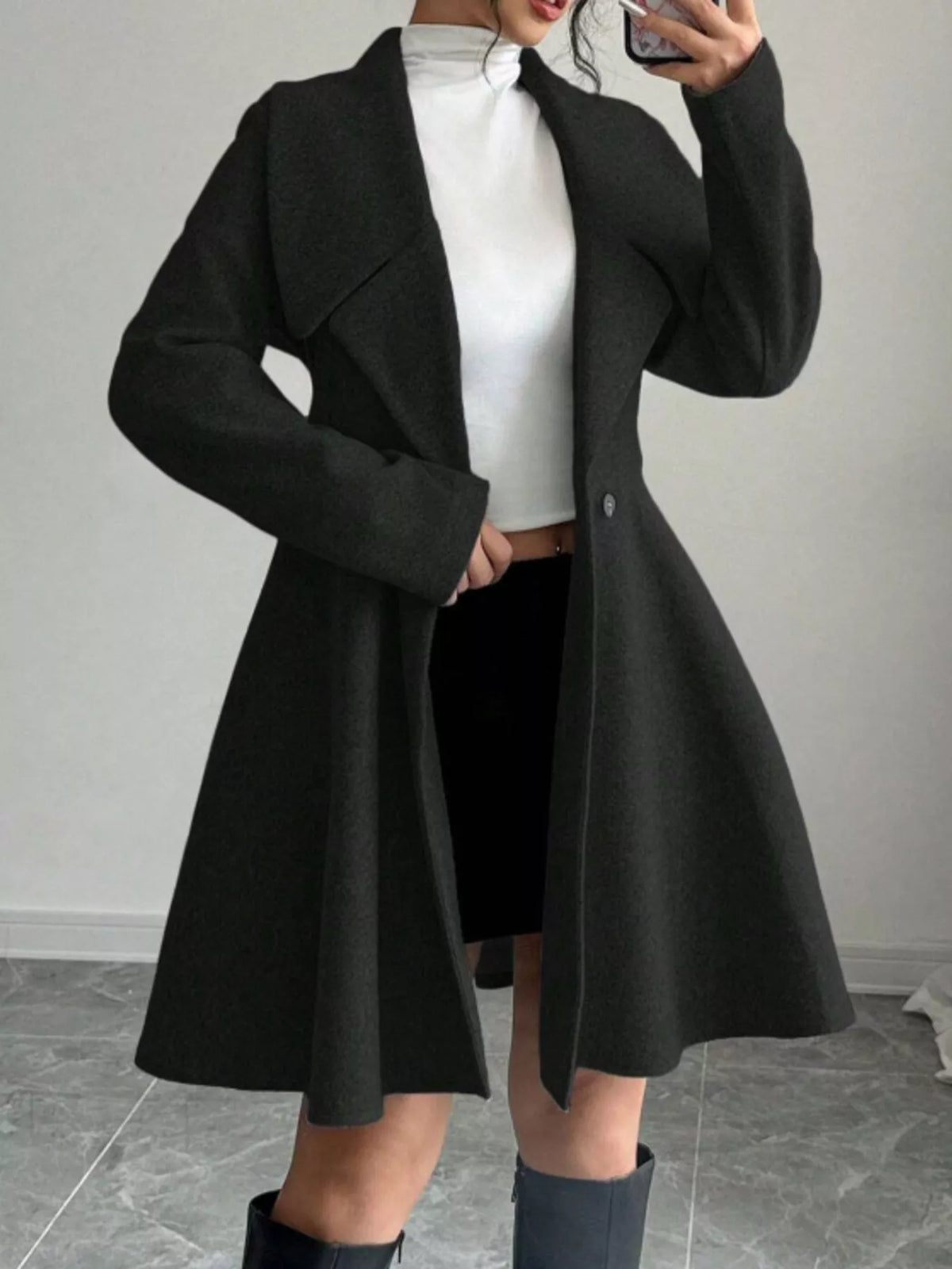 Double-Breasted Long Sleeve Outerwear - Black - View 2