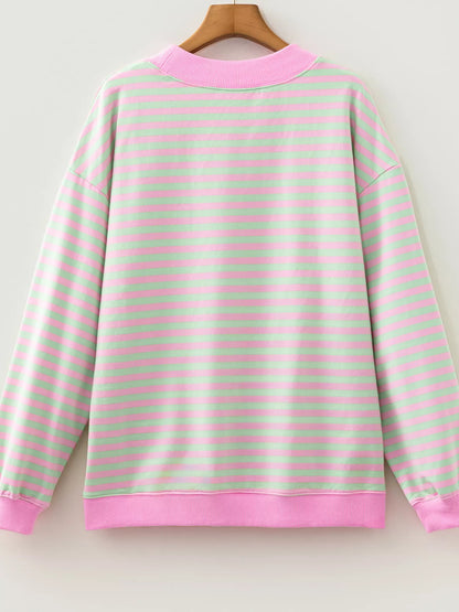 Striped Round Neck Long Sleeve Sweatshirt - Stripe - View 3