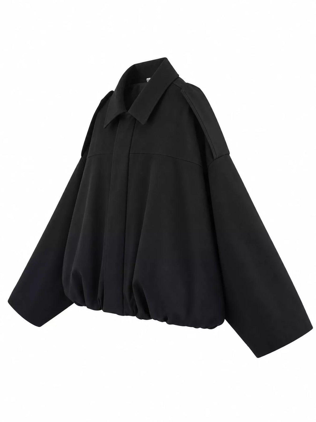 Elastic Hem Batwing Sleeve Jacket - Black - View 3