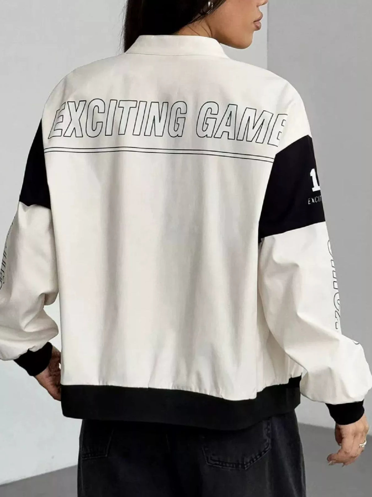 Letter Print Zip Up Jacket - Apricot - View 3