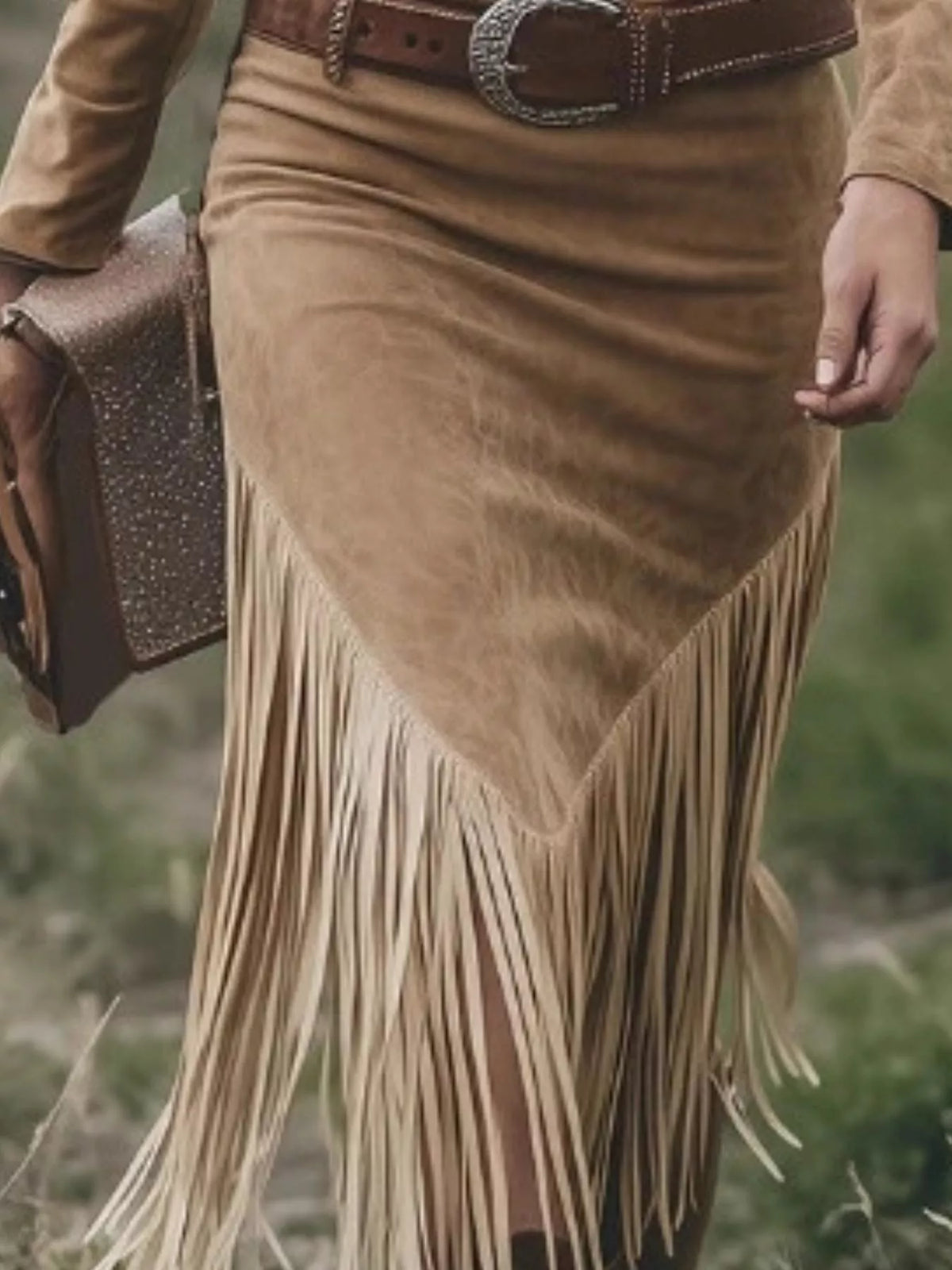 Fringed Zip-Front Bodycon Dress - Camel - View 3