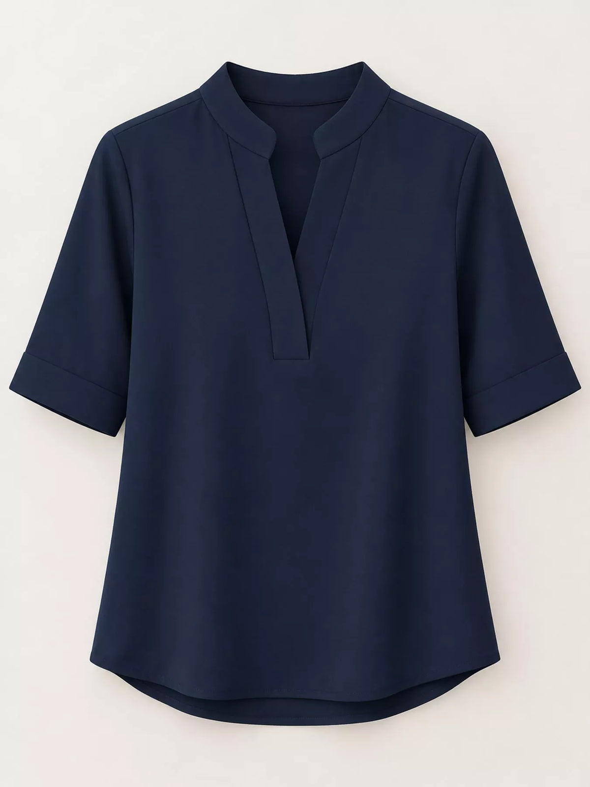 Full Size Notched Short Sleeve Blouse Plus Size - Navy - View 30