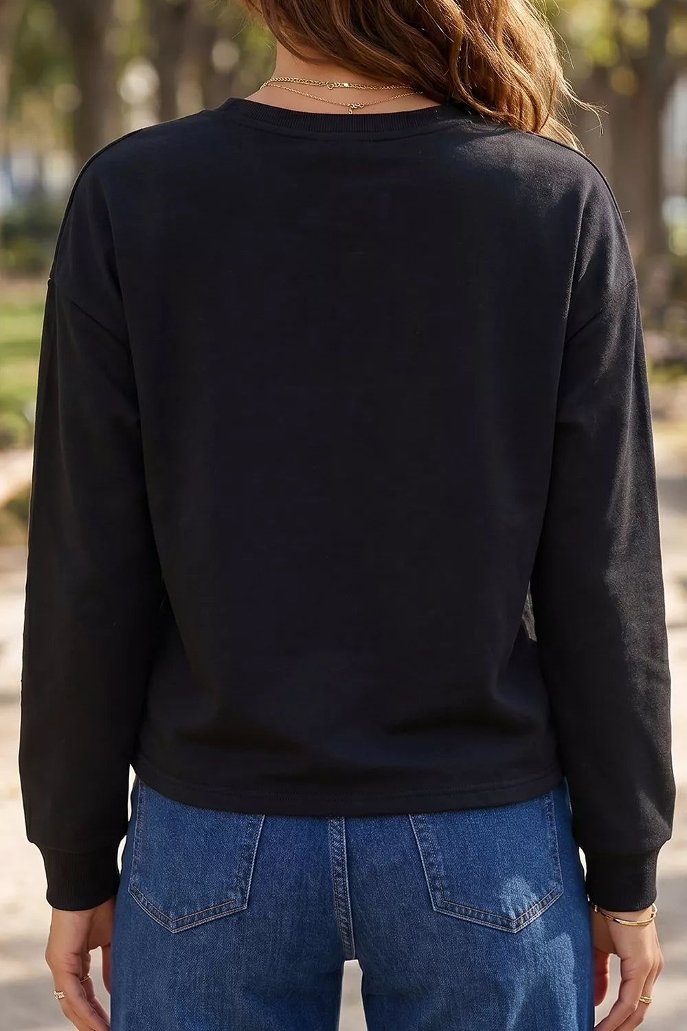 Rhinestone Pumpkin Long Sleeve Sweatshirt - Black - View 2