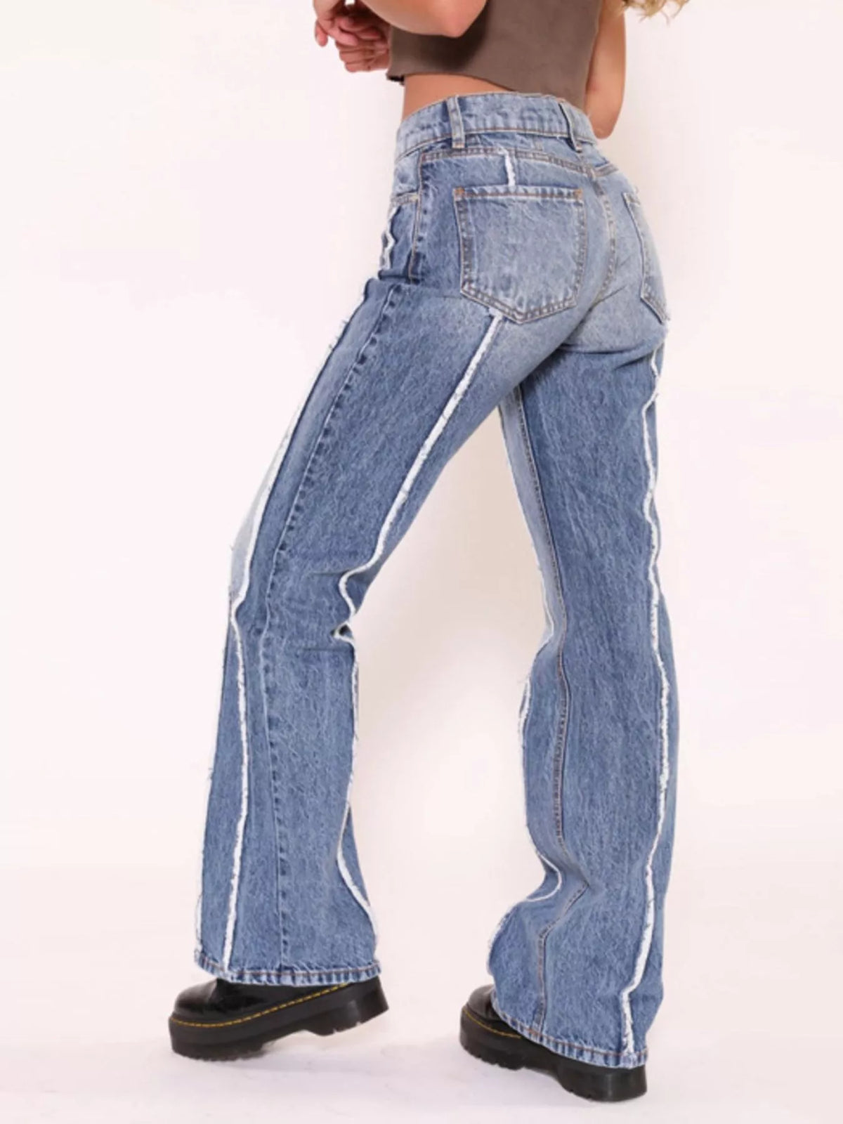 Striped Low-Rise Flare Jeans - Blue - View 3
