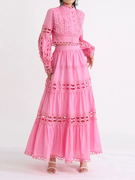 Lace Button Up Long Sleeve Top and Skirt Set - product photo 1