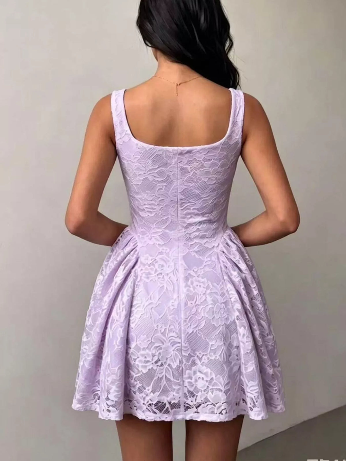 Floral Lace Square Neck Mini Dress - Purple - View 2