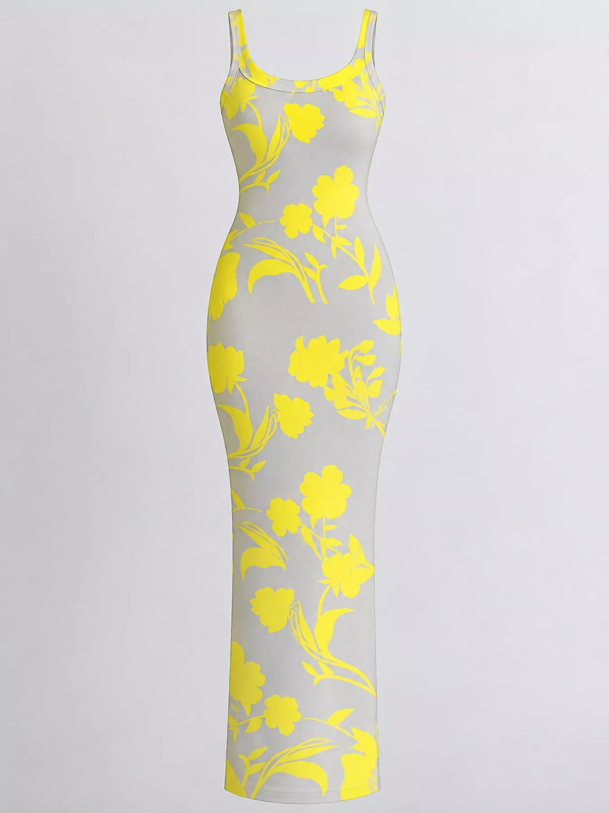Sleeveless Bodycon Maxi Dress - Yellow Flowers - View 14