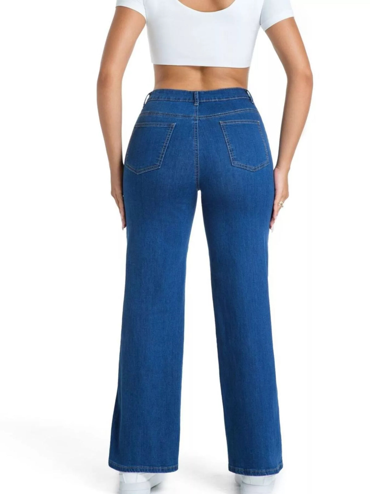 Frayed Edge Straight Leg Jeans - Medium Blue - View 6