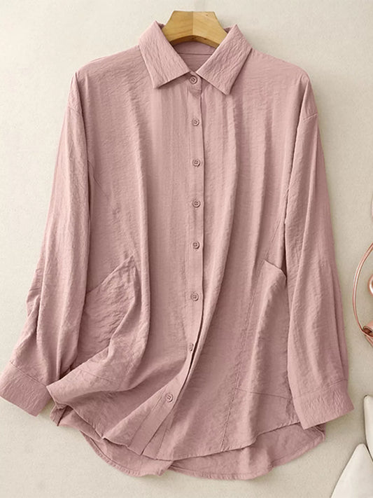 Button-Down Long Sleeve Shirt - Pink - View 1