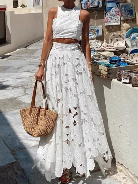 Floral Lace Tank and Skirt Set - product photo 2